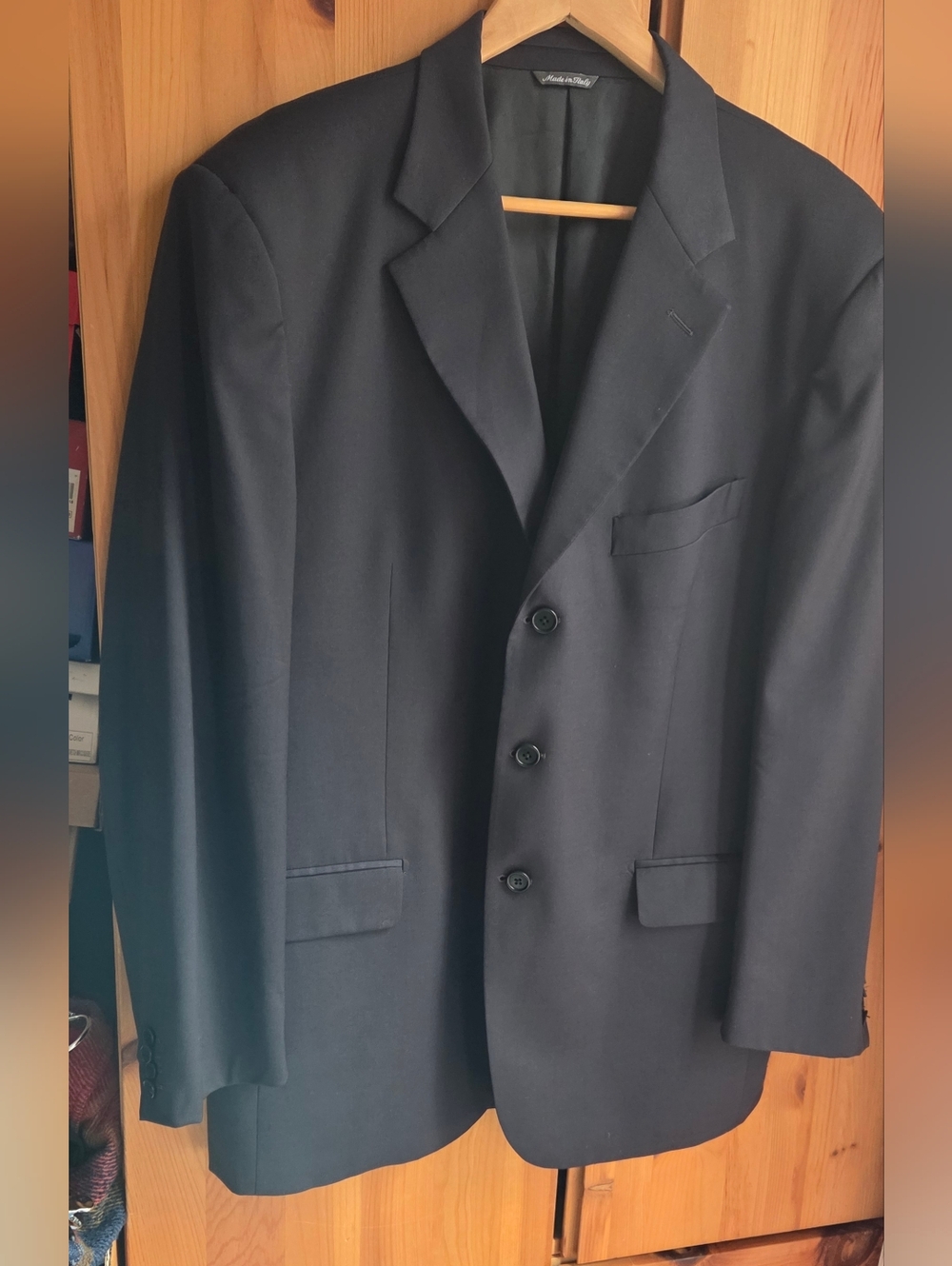 Tombolini Men's  Black Three-Button Loro Piano Wool Super 100s Blazer Size 44